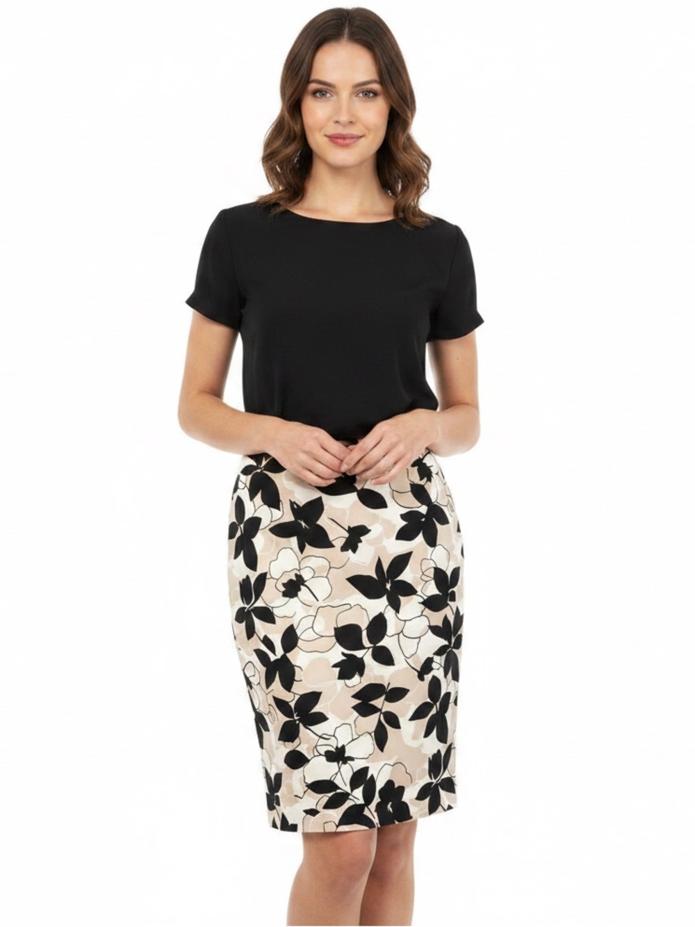 Geoffrey Beene Sport tan black white mini skirt size 10 cotton spandex back zip